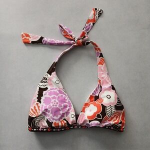 Brown Y2K Swim Resort Beach Vacation Floral Grunge Halter Goth Bikini Top Large